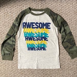Kids "Awesome" Graphic Raglan Shirt - Camo Green Sleeves